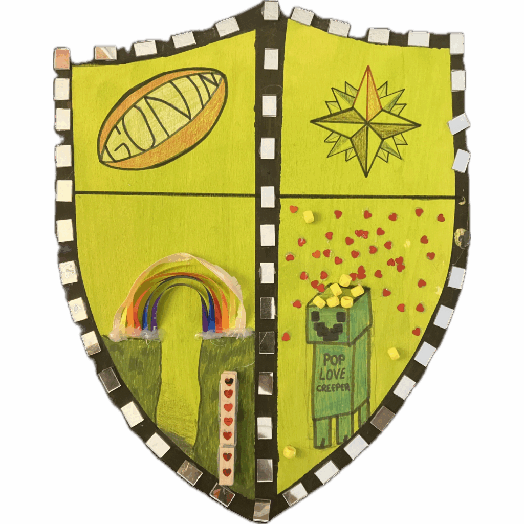 Blason de notre famille: une équipe, la bonne direction, la promesse, l'explosion d'amour.